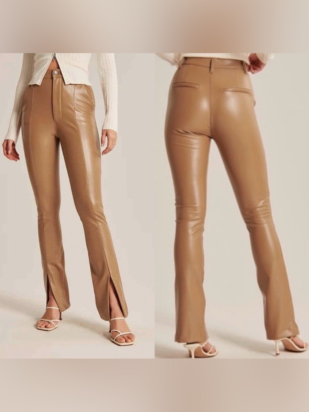 Abercrombie & Fitch Ultra High Rise The Skinny Faux Leather Pants Tan Camel-6S